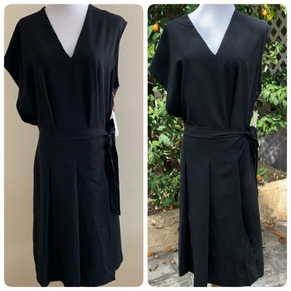 Lewit Nordstrom Asymmetric Sheath Wrap Dress Size 14 Black $379 - Picture 2 of 8